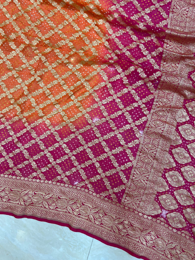 Pure Georgette Banarasi Bandhej Handloom Saree - The Handlooms