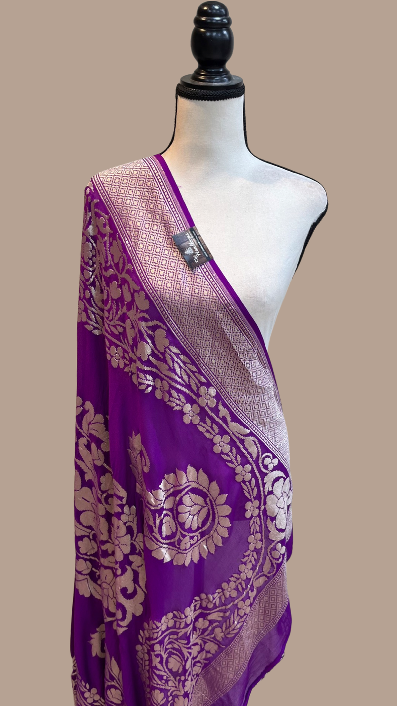 Pure Khaddi Georgette Banarasi Handloom Dupatta - water zari - The Handlooms
