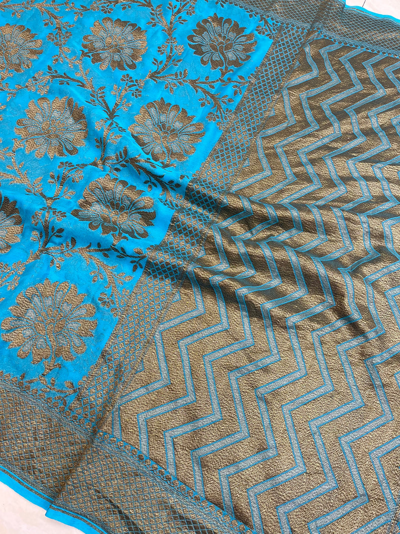 Khaddi Georgette Banarasi Saree -  Antique zari - The Handlooms