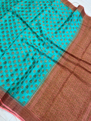 Turquoise Pure Chiffon Khaddi Banarasi Saree - The Handlooms