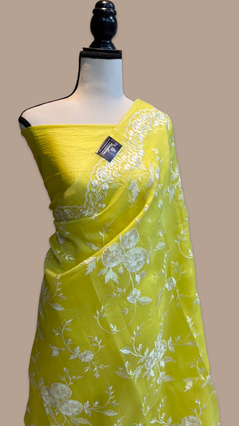 Pure Organza Chikankari Handloom Banarasi Saree - The Handlooms
