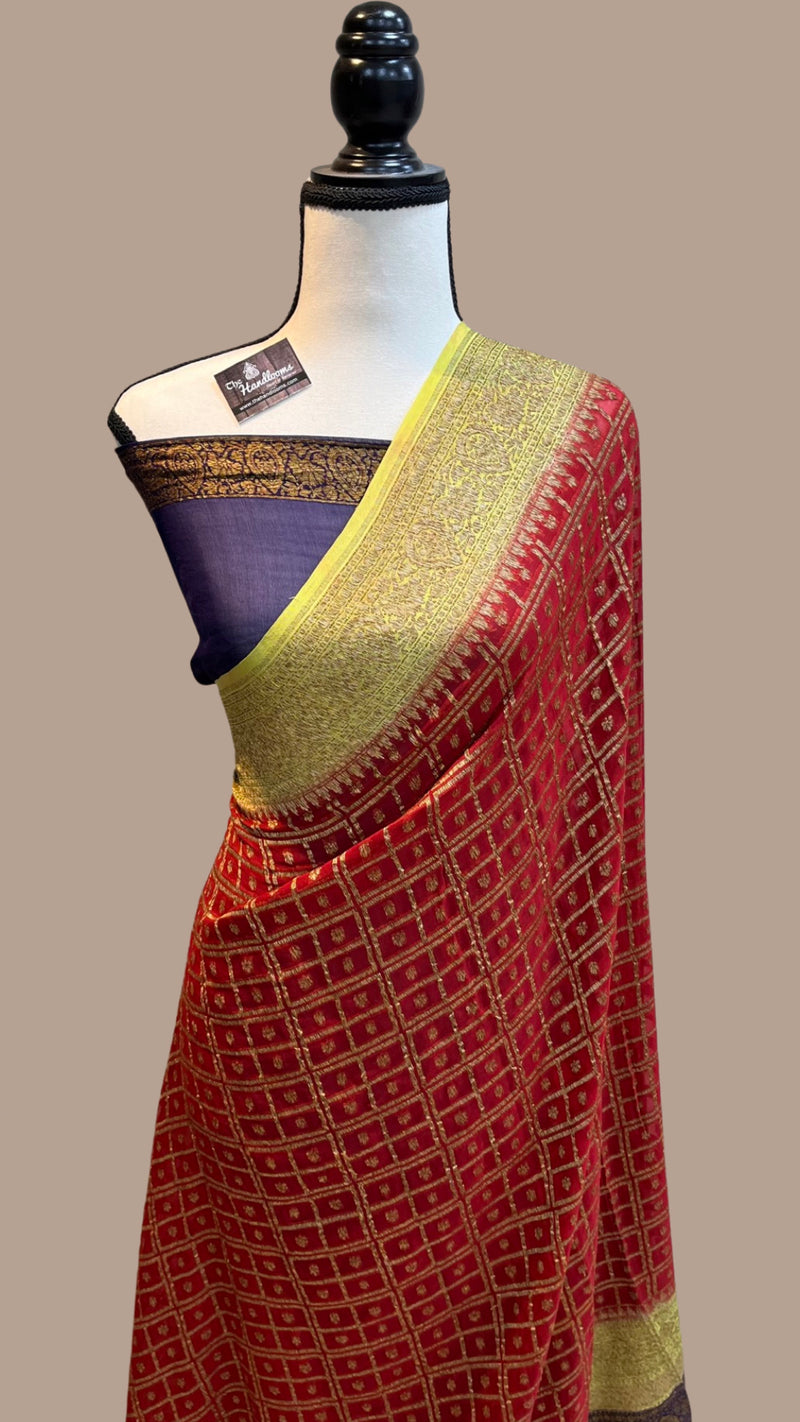 Khaddi Georgette Banarasi Saree -  Antique zari - The Handlooms