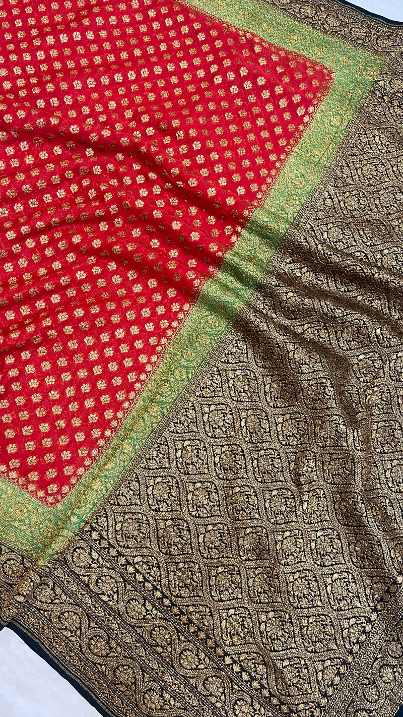 Khaddi Georgette Banarasi Saree -  Antique zari - The Handlooms