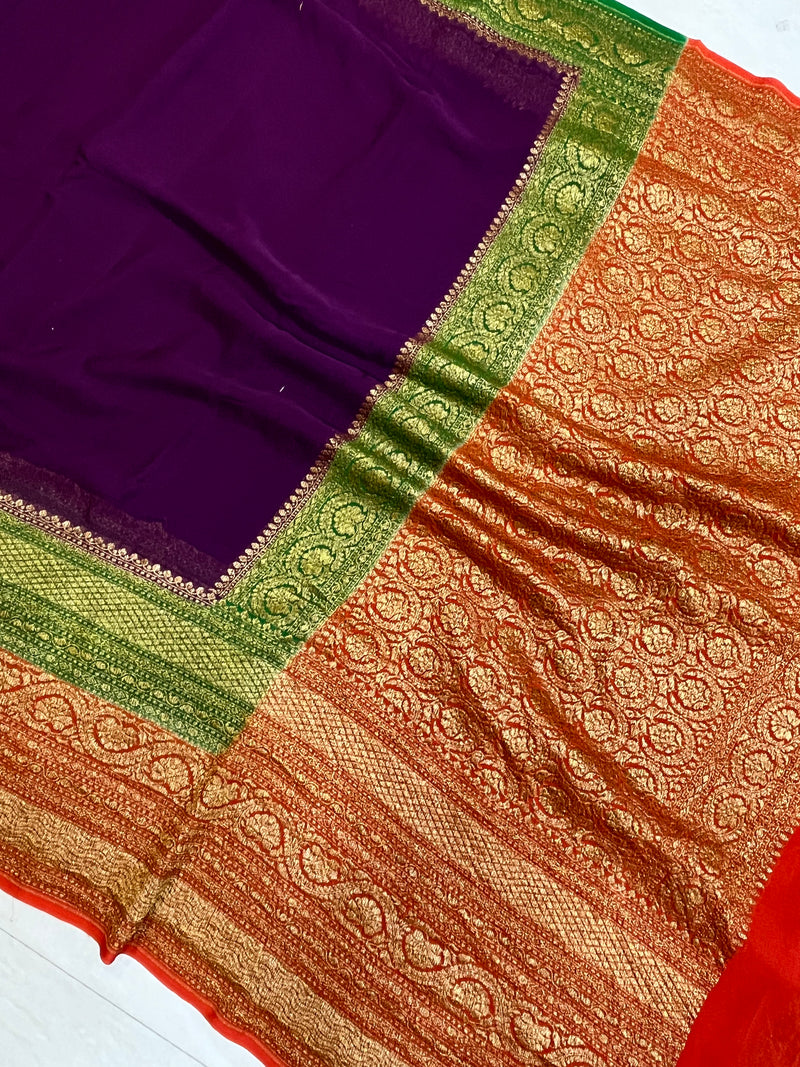 Khaddi Georgette Banarasi Saree -  Antique zari - The Handlooms