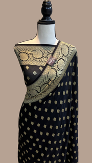 Black Khaddi Georgette Banarasi Saree - Gold zari - The Handlooms