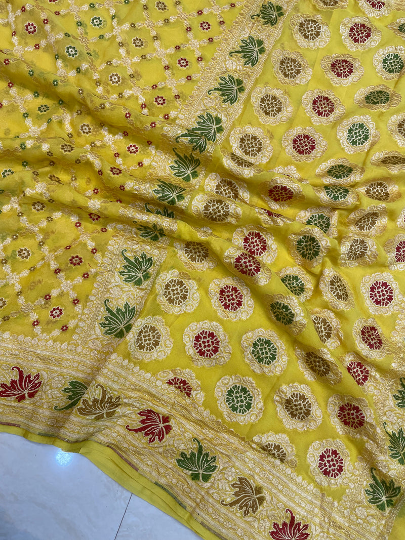 Pure Georgette Banarasi Handloom Saree - with meenakari work - The Handlooms