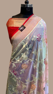 Khaddi Georgette Handloom Banarasi Saree - All over Jaal Work with meenakari - The Handlooms