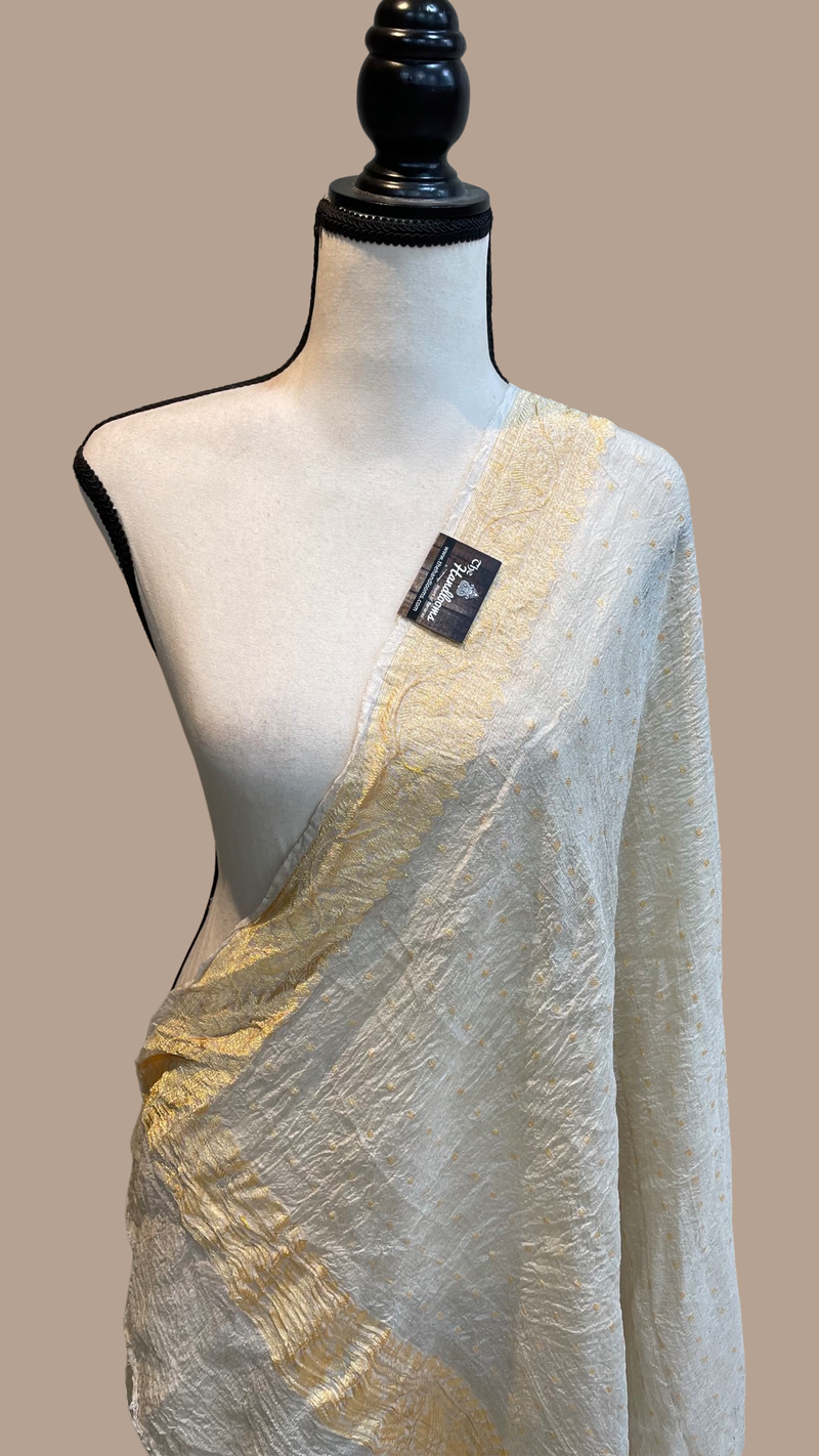 Pure Tussar Georgette Handwoven Dupatta -Gold zari - The Handlooms