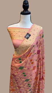 Khaddi Georgette Banarasi Handloom Saree - with meenakari work Gold Zari - The Handlooms