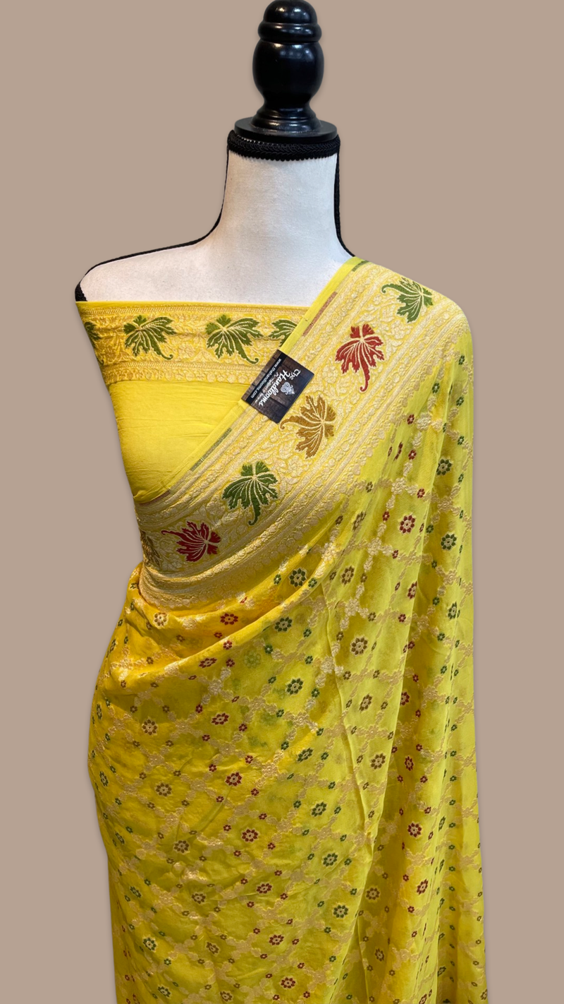 Pure Georgette Banarasi Handloom Saree - with meenakari work - The Handlooms
