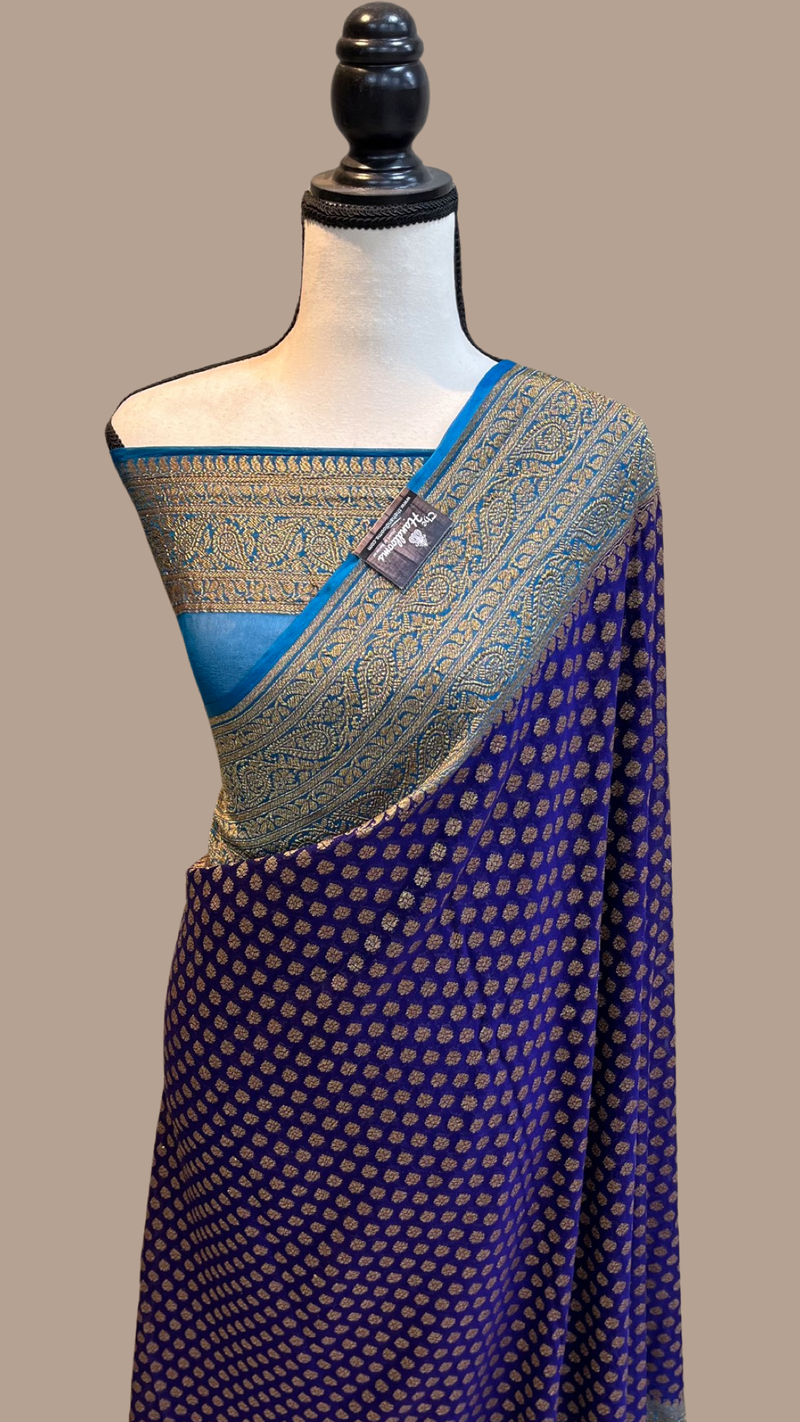Khaddi Georgette Banarasi Saree -  Antique zari - The Handlooms