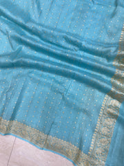 Pure Tussar Georgette Handwoven Dupatta -Gold zari - The Handlooms