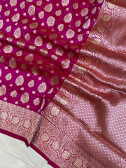 Hot Pink Pure Katan Silk Banarasi Handloom Saree - All over Jaal work - The Handlooms