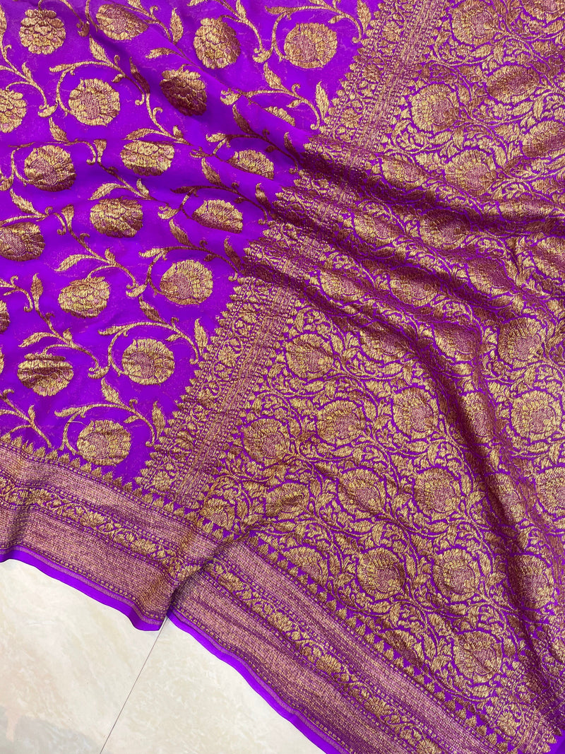 Khaddi Georgette Banarasi Saree -  Antique zari - The Handlooms