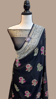 Khaddi Georgette Handloom Banarasi Saree - All Over Jaal Work with meenakari - The Handlooms