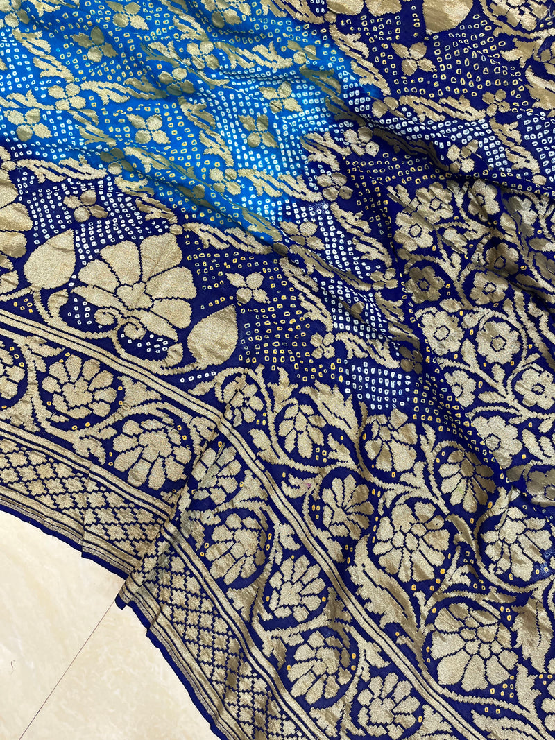 Pure Georgette Banarasi Bandhej Handloom Saree - The Handlooms