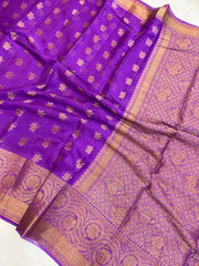 Purple Pure Chiffon Khaddi Banarasi Saree - The Handlooms