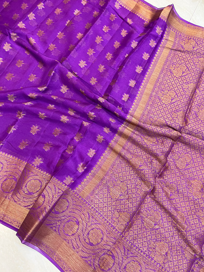 Purple Pure Chiffon Khaddi Banarasi Saree - The Handlooms