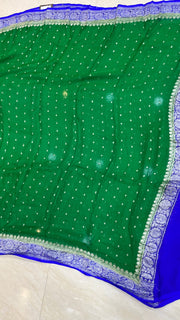 Pure Georgette Dupatt asilver zari - The Handlooms