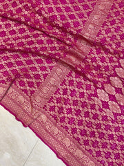 Pure Georgette Banarasi Bandhej Handloom Saree - The Handlooms
