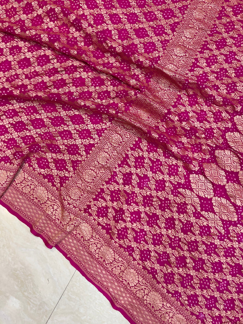 Pure Georgette Banarasi Bandhej Handloom Saree - The Handlooms