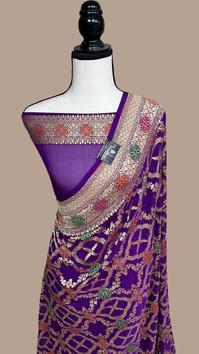 Pure Georgette Banarasi Handloom Saree - with meenakari work - The Handlooms