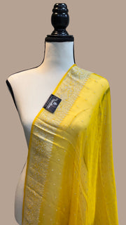 Pure Georgette Dupatta - Yellow silver zari - The Handlooms