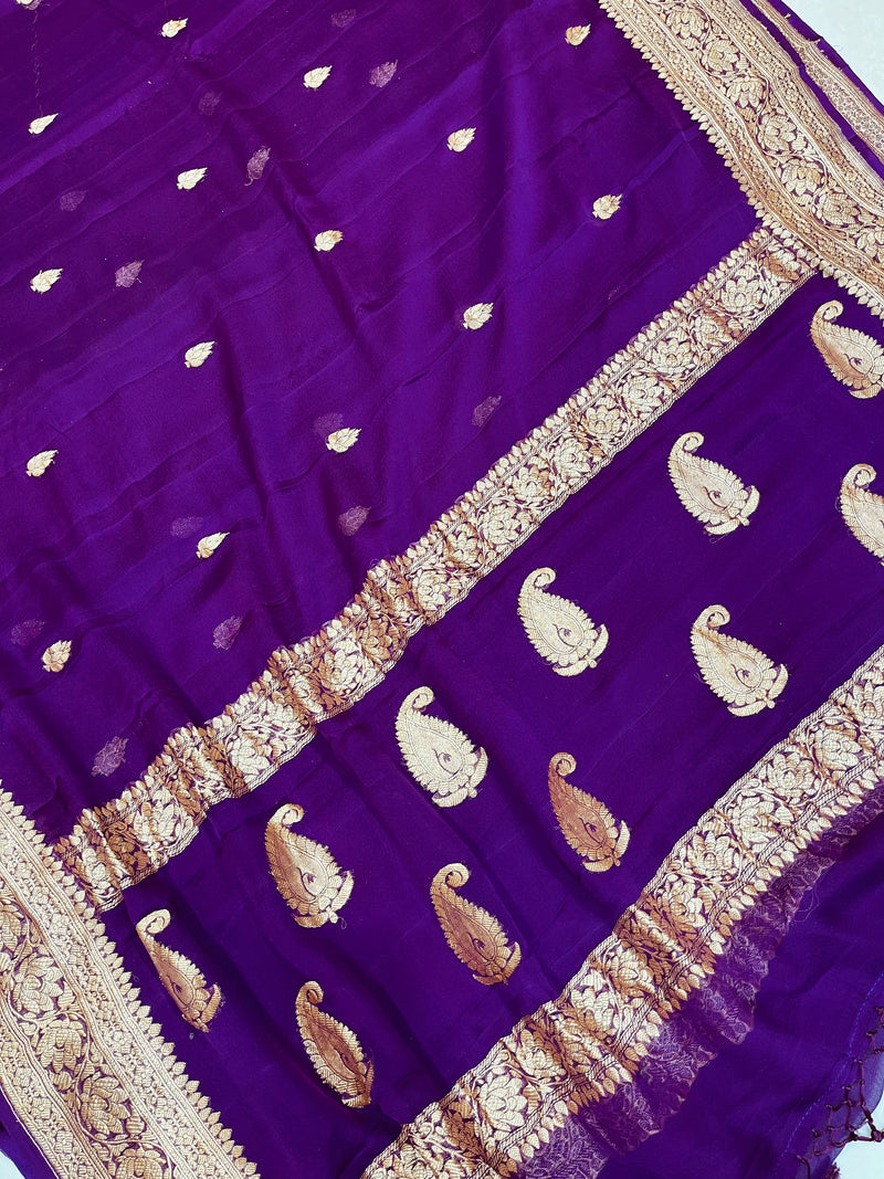 Pure Georgette Banarasi Saree - Gold zari - The Handlooms