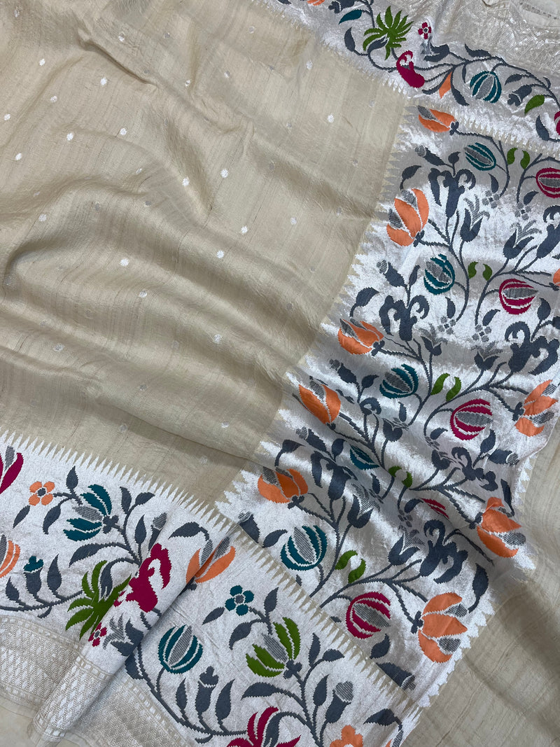 Tussar Georgette Handloom Banarasi Saree - Paithani Border - The Handlooms