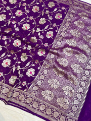 Khaddi Georgette Handloom Banarasi Saree - All over Jaal Work with meenakari - The Handlooms