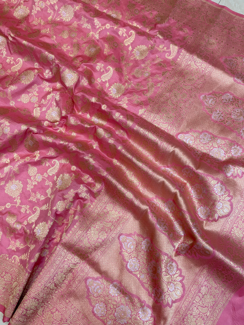 Pure Katan Silk Banarasi Handloom Saree - All over Sona Roopa Jaal work - The Handlooms