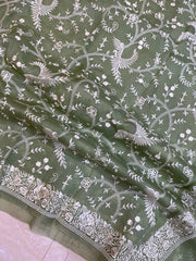 Pure Organza Chikankari Handloom Banarasi Saree - The Handlooms