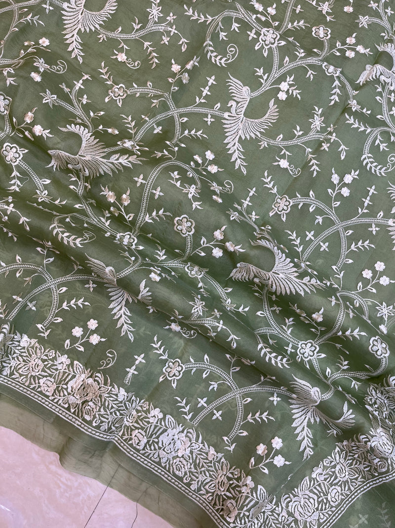 Pure Organza Chikankari Handloom Banarasi Saree - The Handlooms
