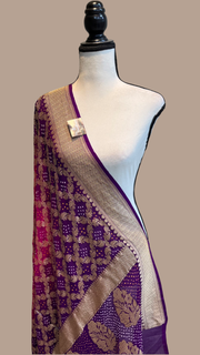 Pure Georgette Banarasi Bandhej Handloom Dupatta - Dual Shade - The Handlooms