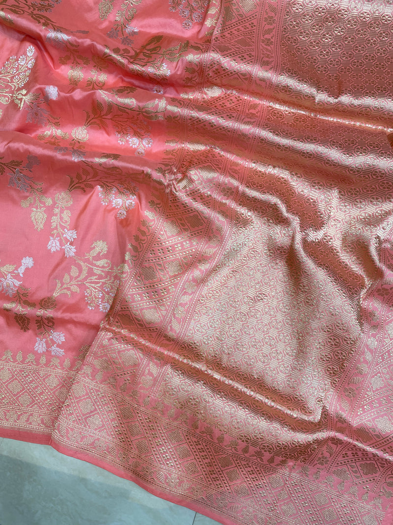 Pure Katan Silk Banarasi Handloom Saree - All over Sona Roopa kadiyal Jaal work - The Handlooms