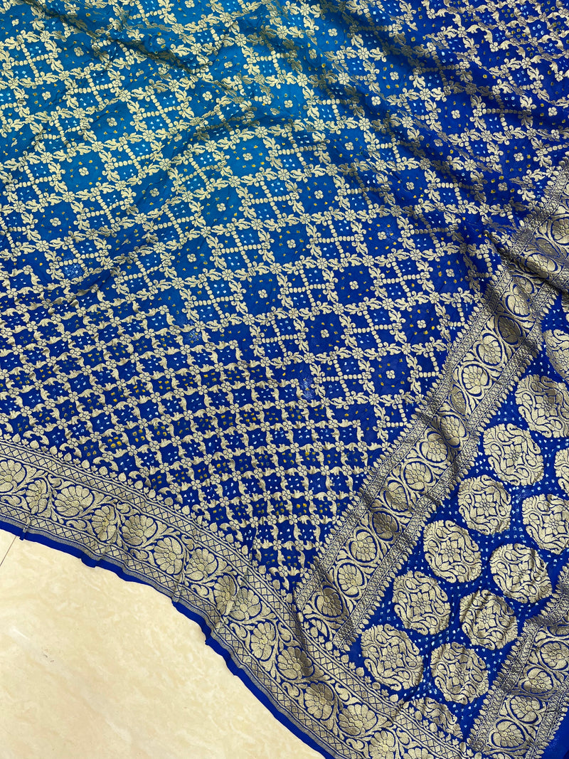 Pure Georgette Banarasi Bandhej Handloom Dupatta - The Handlooms