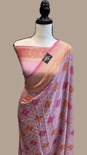 Khaddi Georgette Handloom Banarasi Saree - Gold Zari - The Handlooms
