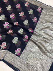 Khaddi Georgette Handloom Banarasi Saree - All Over Jaal Work with meenakari - The Handlooms