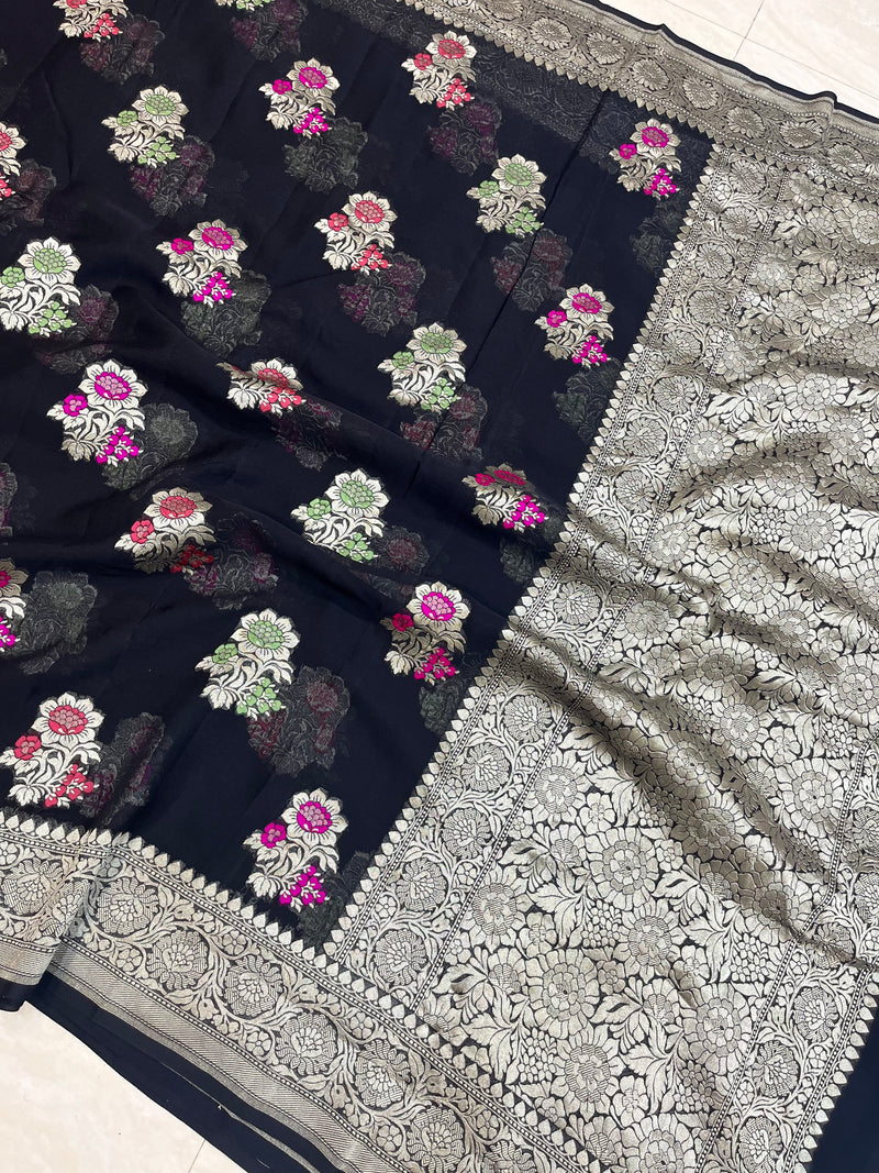 Khaddi Georgette Handloom Banarasi Saree - All Over Jaal Work with meenakari - The Handlooms