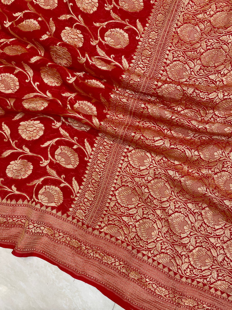 Khaddi Georgette Banarasi Saree - Gold zari - The Handlooms