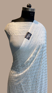 Pure Georgette Banarasi Saree - White - The Handlooms