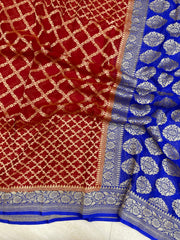 Pure Khaddi Georgette Dupatta - gold zari - The Handlooms