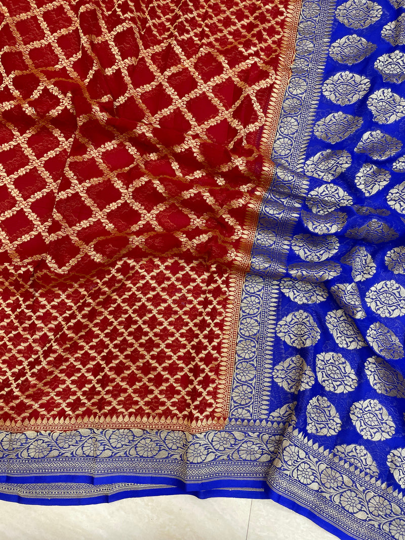 Pure Khaddi Georgette Dupatta - gold zari - The Handlooms