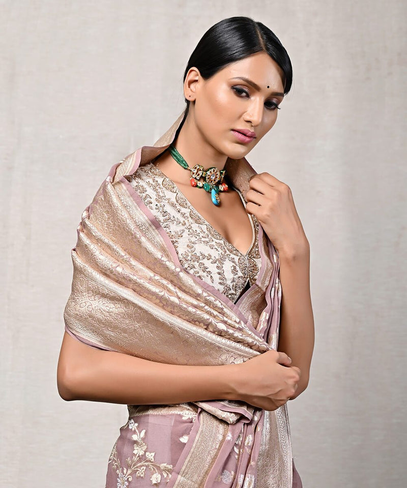 Khaddi Georgette Handloom Banarasi Saree - All over sona roopa Jaal Work - The Handlooms