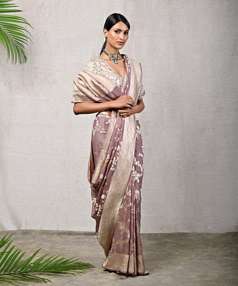 Khaddi Georgette Handloom Banarasi Saree - All over sona roopa Jaal Work - The Handlooms