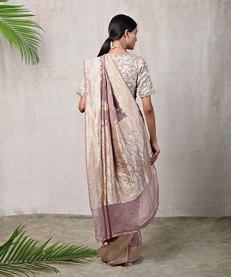Khaddi Georgette Handloom Banarasi Saree - All over sona roopa Jaal Work - The Handlooms