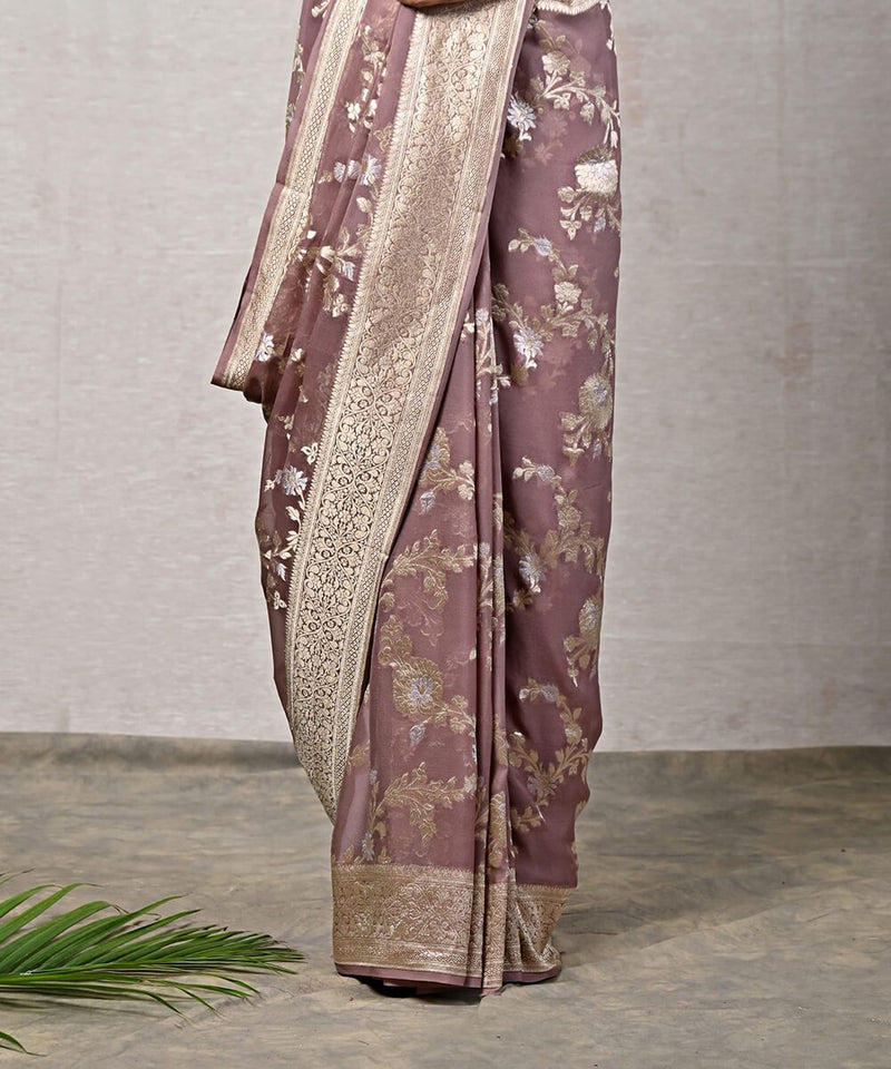 Khaddi Georgette Handloom Banarasi Saree - All over sona roopa Jaal Work - The Handlooms