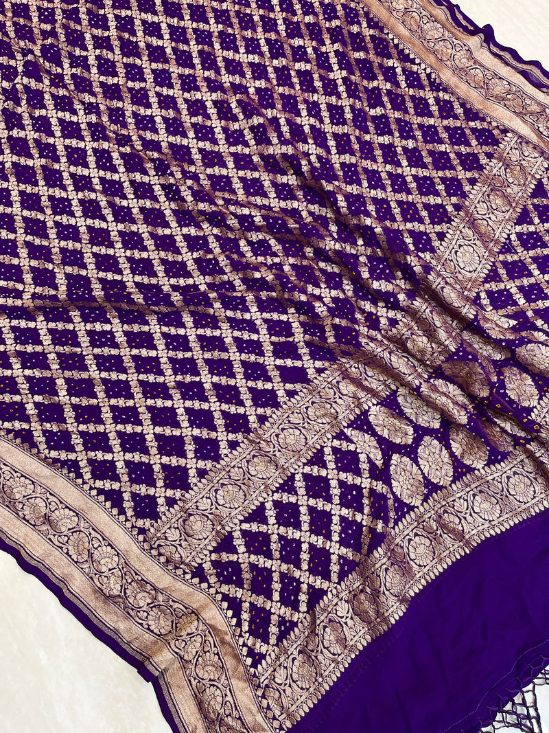 Pure Georgette Banarasi Bandhej Handloom Dupatta - The Handlooms
