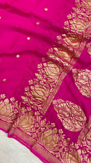Pure Khaddi Georgette Dupatta - gold zari - The Handlooms
