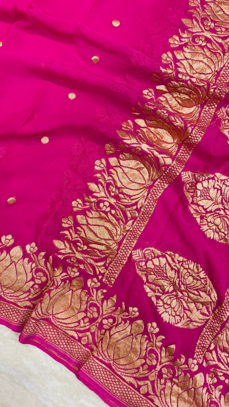 Pure Khaddi Georgette Dupatta - gold zari - The Handlooms